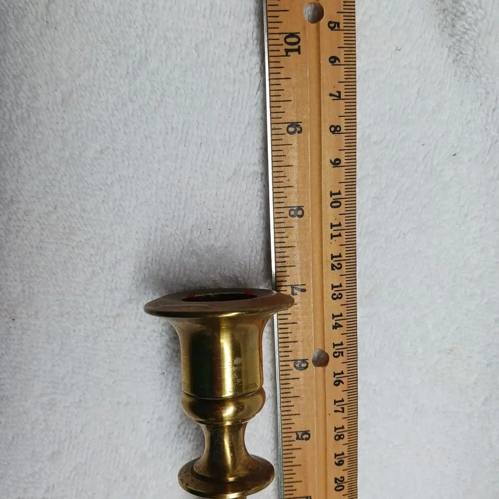 Brass 7 in. tall candlesticks Machine turned 1950-1970 with W makers mark